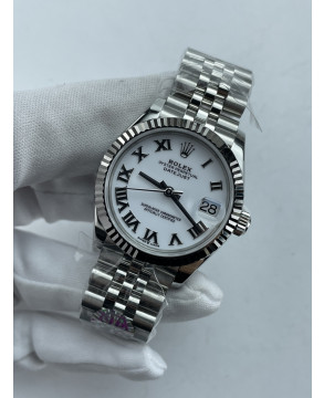 (준비완료/특급배송)NO.3695/롤렉스 데이저스트 31mm 여성용 시계 화이트 로만다이얼 플루티드 베젤 쥬빌레 밴드 (QP공장)